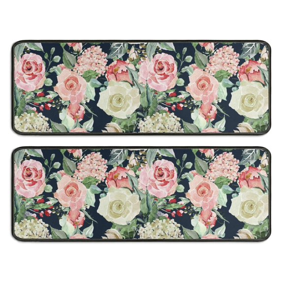 Kitchen Rugs Sets Of 2,Pioneer Flower Floral Print Pattern Anti Fatigue Kitchen Mat Rugs Non Slip Washable,Decorative Kitchen Floor Mats for Kitchen,Sink,Laundry,17"x47"+17"x47"