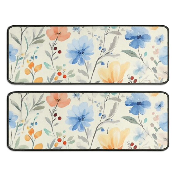 Kitchen Rugs Sets Of 2,Pioneer Flower Floral Print Pattern Anti Fatigue Kitchen Mat Rugs Non Slip Washable,Decorative Kitchen Floor Mats for Kitchen,Sink,Laundry,17"x47"+17"x47"