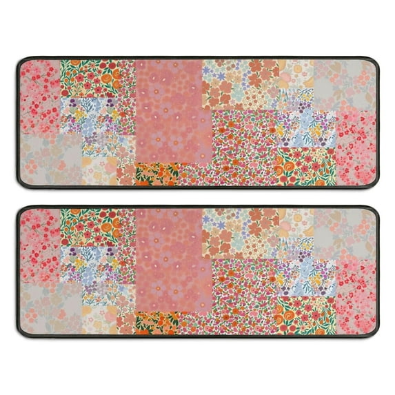 Kitchen Rugs Sets Of 2,Pioneer Flower Floral Print Pattern Anti Fatigue Kitchen Mat Rugs Non Slip Washable,Decorative Kitchen Floor Mats for Kitchen,Sink,Laundry,17"x47"+17"x47"