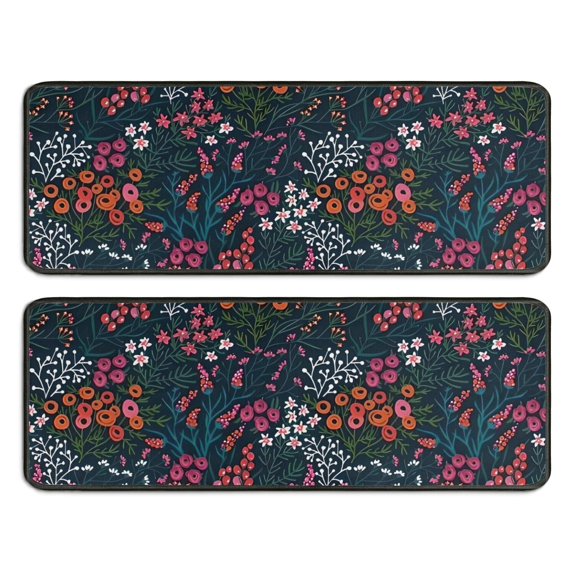 Kitchen Rugs Sets Of 2,Pioneer Flower Floral Print Pattern Anti Fatigue Kitchen Mat Rugs Non Slip Washable,Decorative Kitchen Floor Mats for Kitchen,Sink,Laundry,17"x47"+17"x47"