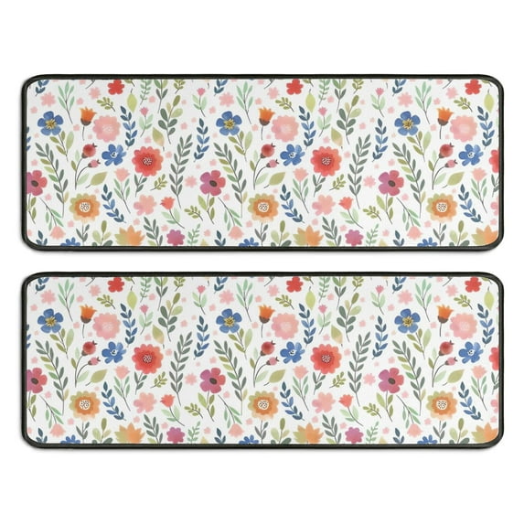 Kitchen Rugs Sets Of 2,Pioneer Flower Floral Print Pattern Anti Fatigue Kitchen Mat Rugs Non Slip Washable,Decorative Kitchen Floor Mats for Kitchen,Sink,Laundry,17"x47"+17"x47"
