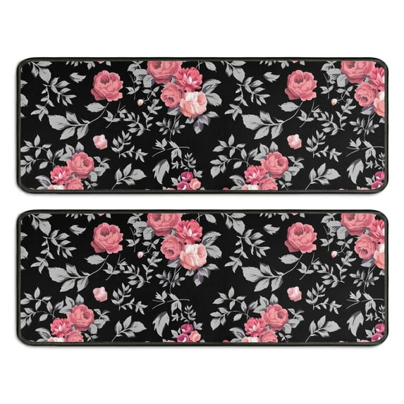 Kitchen Rugs Sets Of 2,Pioneer Flower Floral Print Pattern Anti Fatigue Kitchen Mat Rugs Non Slip Washable,Decorative Kitchen Floor Mats for Kitchen,Sink,Laundry,17"x47"+17"x47"