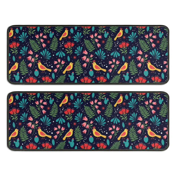 Kitchen Rugs Sets Of 2,Pioneer Flower Floral Print Pattern Anti Fatigue Kitchen Mat Rugs Non Slip Washable,Decorative Kitchen Floor Mats for Kitchen,Sink,Laundry,17X47 Inch