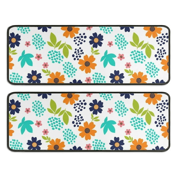 Kitchen Rugs Sets Of 2,Pioneer Flower Floral Print Pattern Anti Fatigue Kitchen Mat Rugs Non Slip Washable,Decorative Kitchen Floor Mats for Kitchen,Sink,Laundry,17X47 Inch