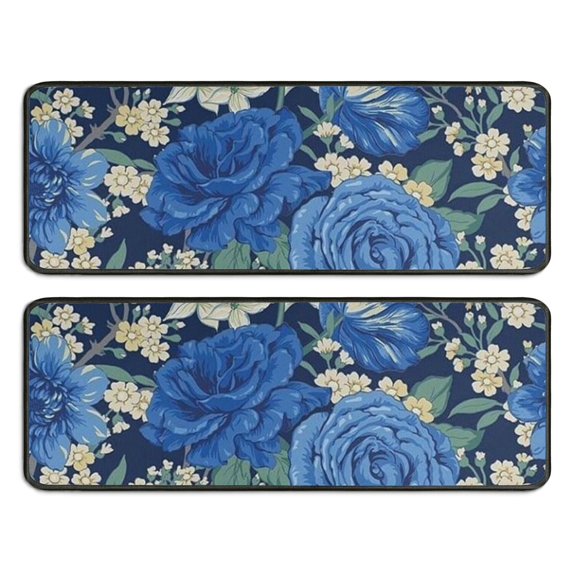 Kitchen Rugs Sets Of 2,Pioneer Flower Floral Print Pattern Anti Fatigue Kitchen Mat Rugs Non Slip Washable,Decorative Kitchen Floor Mats for Kitchen,Sink,Laundry,17"x47"+17"x47"
