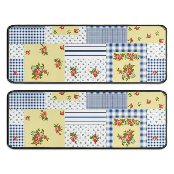 Kitchen Rugs Sets Of 2,Pioneer Flower Floral Print Pattern Anti Fatigue Kitchen Mat Rugs Non Slip Washable,Decorative Kitchen Floor Mats for Kitchen,Sink,Laundry,17"x47"+17"x47"