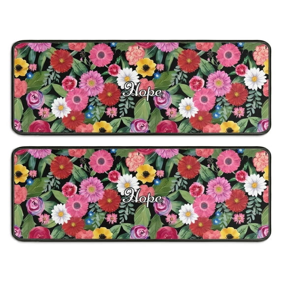 Kitchen Rugs Sets Of 2,Pioneer Flower Floral Print Pattern Anti Fatigue Kitchen Mat Rugs Non Slip Washable,Decorative Kitchen Floor Mats for Kitchen,Sink,Laundry,17"x47"+17"x47"