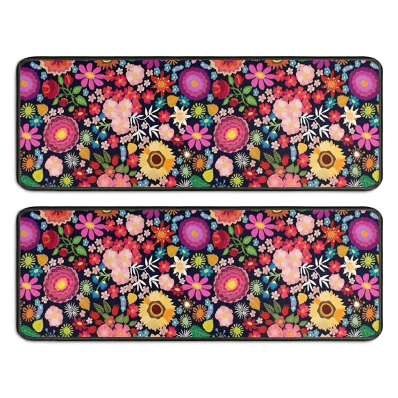 Kitchen Rugs Sets Of 2,Pioneer Flower Floral Print Pattern Anti Fatigue Kitchen Mat Rugs Non Slip Washable,Decorative Kitchen Floor Mats for Kitchen,Sink,Laundry,17"x47"+17"x47"