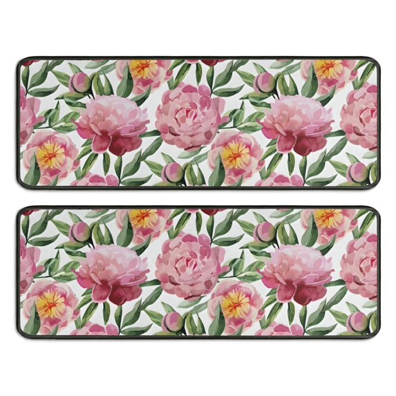 Kitchen Rugs Sets Of 2,Pioneer Flower Floral Print Pattern Anti Fatigue Kitchen Mat Rugs Non Slip Washable,Decorative Kitchen Floor Mats for Kitchen,Sink,Laundry,17"x47"+17"x47"