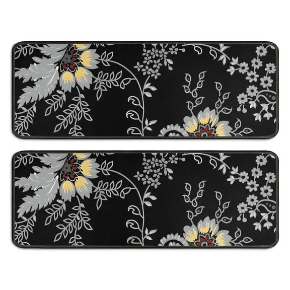 Kitchen Rugs Sets Of 2,Pioneer Flower Floral Print Pattern Anti Fatigue Kitchen Mat Rugs Non Slip Washable,Decorative Kitchen Floor Mats for Kitchen,Sink,Laundry,17"x47"+17"x47"