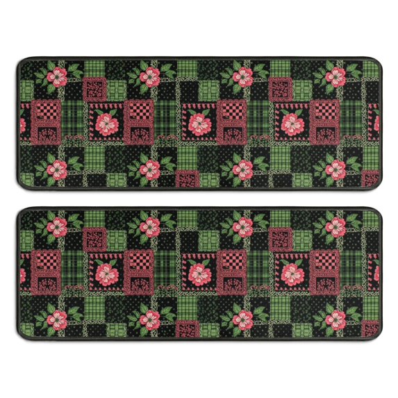 Kitchen Rugs Sets Of 2,Pioneer Flower Floral Print Pattern Anti Fatigue Kitchen Mat Rugs Non Slip Washable,Decorative Kitchen Floor Mats for Kitchen,Sink,Laundry,17X47 Inch