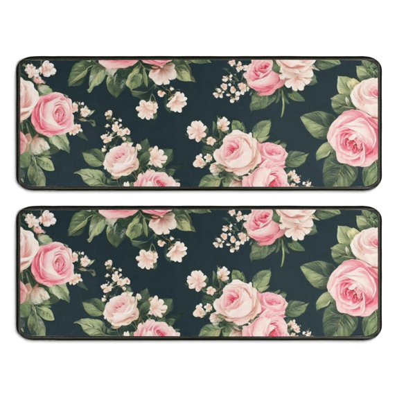Kitchen Rugs Sets Of 2,Pioneer Flower Floral Print Pattern Anti Fatigue Kitchen Mat Rugs Non Slip Washable,Decorative Kitchen Floor Mats for Kitchen,Sink,Laundry,17"x47"+17"x47"