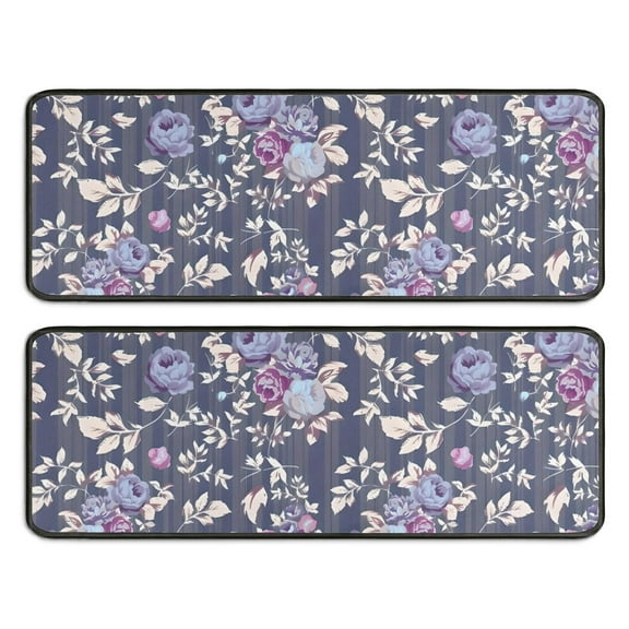 Kitchen Rugs Sets Of 2,Pioneer Flower Floral Print Pattern Anti Fatigue Kitchen Mat Rugs Non Slip Washable,Decorative Kitchen Floor Mats for Kitchen,Sink,Laundry,17"x47"+17"x47"