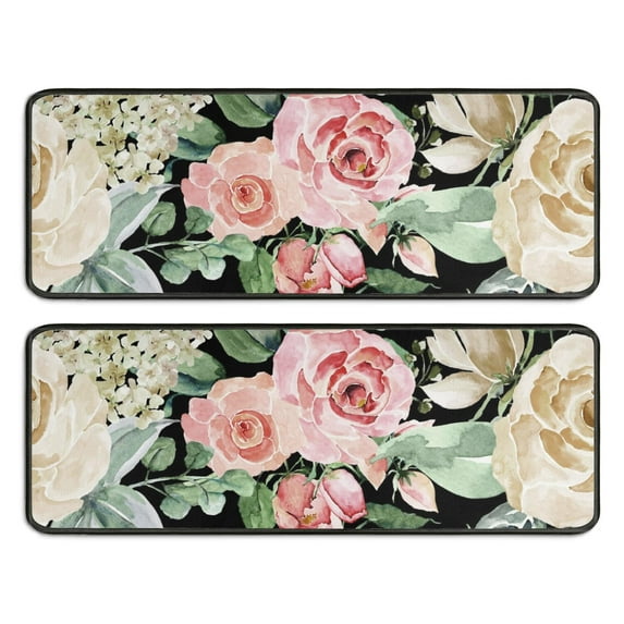 Kitchen Rugs Sets Of 2,Pioneer Flower Floral Print Pattern Anti Fatigue Kitchen Mat Rugs Non Slip Washable,Decorative Kitchen Floor Mats for Kitchen,Sink,Laundry,17"x47"+17"x47"