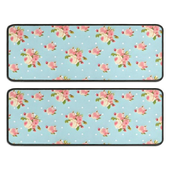Kitchen Rugs Sets Of 2,Pioneer Flower Floral Print Pattern Anti Fatigue Kitchen Mat Rugs Non Slip Washable,Decorative Kitchen Floor Mats for Kitchen,Sink,Laundry,17"x47"+17"x47"