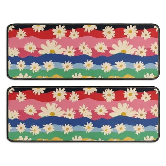 Kitchen Rugs Sets Of 2,Pioneer Flower Floral Print Pattern Anti Fatigue Kitchen Mat Rugs Non Slip Washable,Decorative Kitchen Floor Mats for Kitchen,Sink,Laundry,17"x47"+17"x47"