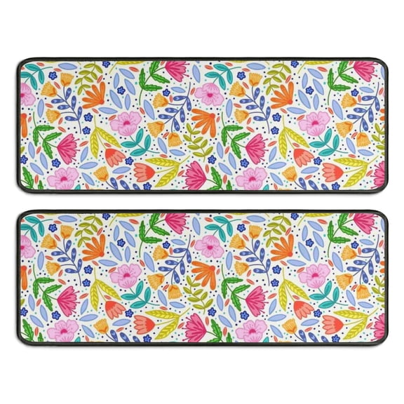 Kitchen Rugs Sets Of 2,Pioneer Flower Floral Print Pattern Anti Fatigue Kitchen Mat Rugs Non Slip Washable,Decorative Kitchen Floor Mats for Kitchen,Sink,Laundry,17"x47"+17"x47"