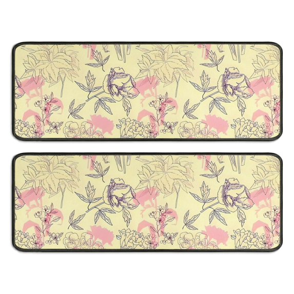 Kitchen Rugs Sets Of 2,Pioneer Flower Floral Print Pattern Anti Fatigue Kitchen Mat Rugs Non Slip Washable,Decorative Kitchen Floor Mats for Kitchen,Sink,Laundry,17"x47"+17"x47"