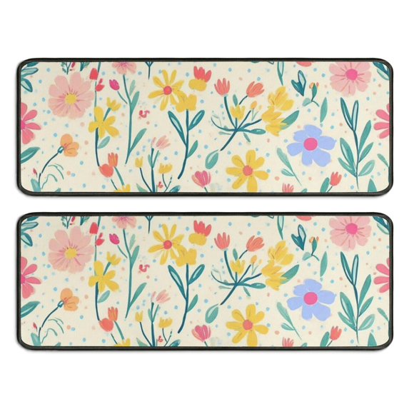Kitchen Rugs Sets Of 2,Pioneer Flower Floral Print Pattern Anti Fatigue Kitchen Mat Rugs Non Slip Washable,Decorative Kitchen Floor Mats for Kitchen,Sink,Laundry,17"x47"+17"x47"