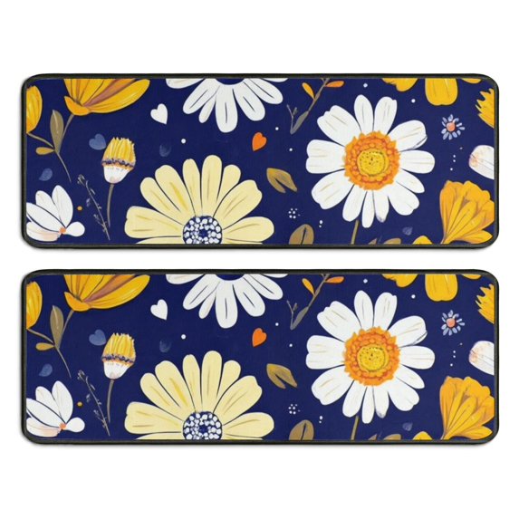 Kitchen Rugs Sets Of 2,Pioneer Flower Floral Print Pattern Anti Fatigue Kitchen Mat Rugs Non Slip Washable,Decorative Kitchen Floor Mats for Kitchen,Sink,Laundry,17"x47"+17"x47"
