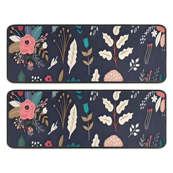 Kitchen Rugs Sets Of 2,Pioneer Flower Floral Print Pattern Anti Fatigue Kitchen Mat Rugs Non Slip Washable,Decorative Kitchen Floor Mats for Kitchen,Sink,Laundry,17"x47"+17"x47"