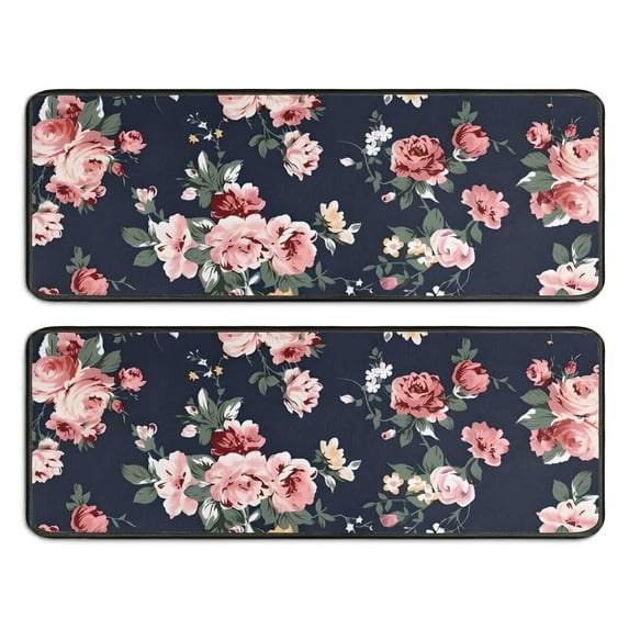 Kitchen Rugs Sets Of 2,Pioneer Flower Floral Print Pattern Anti Fatigue Kitchen Mat Rugs Non Slip Washable,Decorative Kitchen Floor Mats for Kitchen,Sink,Laundry,17"x47"+17"x47"