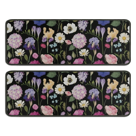 Kitchen Rugs Sets Of 2,Pioneer Flower Floral Print Pattern Anti Fatigue Kitchen Mat Rugs Non Slip Washable,Decorative Kitchen Floor Mats for Kitchen,Sink,Laundry,17"x47"+17"x47"