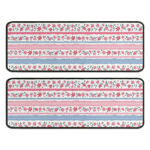 Kitchen Rugs Sets Of 2,Pioneer Flower Floral Print Pattern Anti Fatigue Kitchen Mat Rugs Non Slip Washable,Decorative Kitchen Floor Mats for Kitchen,Sink,Laundry,17"x47"+17"x47"