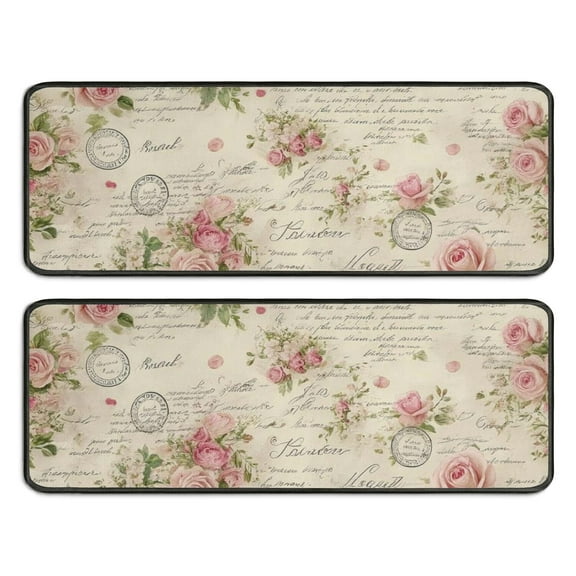 Kitchen Rugs Sets Of 2,Pioneer Flower Floral Print Pattern Anti Fatigue Kitchen Mat Rugs Non Slip Washable,Decorative Kitchen Floor Mats for Kitchen,Sink,Laundry,17"x47"+17"x47"