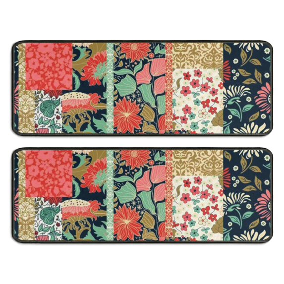 Kitchen Rugs Sets Of 2,Pioneer Flower Floral Print Pattern Anti Fatigue Kitchen Mat Rugs Non Slip Washable,Decorative Kitchen Floor Mats for Kitchen,Sink,Laundry,17"x47"+17"x47"