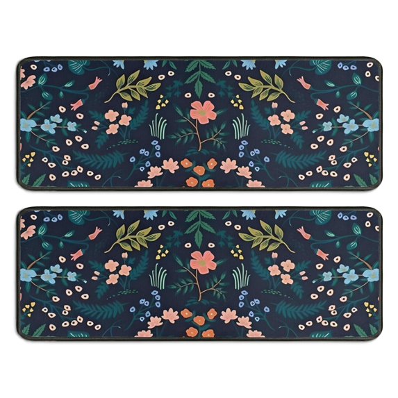 Kitchen Rugs Sets Of 2,Pioneer Flower Floral Print Pattern Anti Fatigue Kitchen Mat Rugs Non Slip Washable,Decorative Kitchen Floor Mats for Kitchen,Sink,Laundry,17"x47"+17"x47"