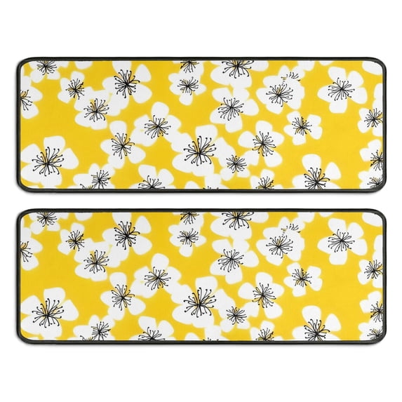 Kitchen Rugs Sets Of 2,Pioneer Flower Floral Print Pattern Anti Fatigue Kitchen Mat Rugs Non Slip Washable,Decorative Kitchen Floor Mats for Kitchen,Sink,Laundry,17"x47"+17"x47"