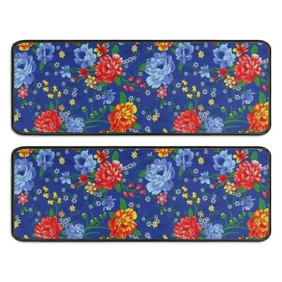 Kitchen Rugs Sets Of 2,Pioneer Flower Floral Print Pattern Anti Fatigue Kitchen Mat Rugs Non Slip Washable,Decorative Kitchen Floor Mats for Kitchen,Sink,Laundry,17"x47"+17"x47"
