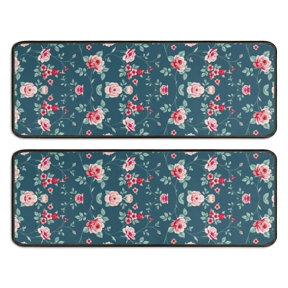 Kitchen Rugs Sets Of 2,Pioneer Flower Floral Print Pattern Anti Fatigue Kitchen Mat Rugs Non Slip Washable,Decorative Kitchen Floor Mats for Kitchen,Sink,Laundry,17"x47"+17"x47"