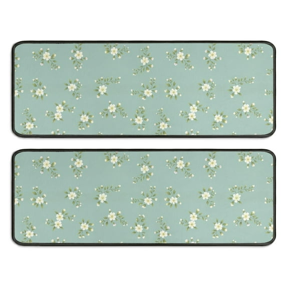 Kitchen Rugs Sets Of 2,Pioneer Flower Floral Print Pattern Anti Fatigue Kitchen Mat Rugs Non Slip Washable,Decorative Kitchen Floor Mats for Kitchen,Sink,Laundry,17X47 Inch