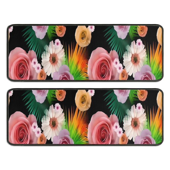Kitchen Rugs Sets Of 2,Pioneer Flower Floral Print Pattern Anti Fatigue Kitchen Mat Rugs Non Slip Washable,Decorative Kitchen Floor Mats for Kitchen,Sink,Laundry,17"x47"+17"x47"