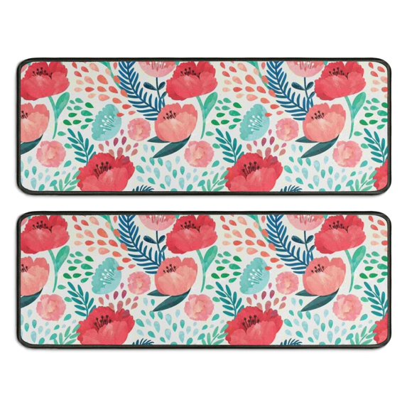 Kitchen Rugs Sets Of 2,Pioneer Flower Floral Print Pattern Anti Fatigue Kitchen Mat Rugs Non Slip Washable,Decorative Kitchen Floor Mats for Kitchen,Sink,Laundry,17"x47"+17"x47"