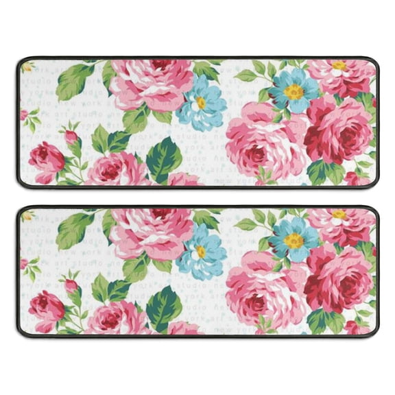 Kitchen Rugs Sets Of 2,Pioneer Flower Floral Print Pattern Anti Fatigue Kitchen Mat Rugs Non Slip Washable,Decorative Kitchen Floor Mats for Kitchen,Sink,Laundry,17"x47"+17"x47"