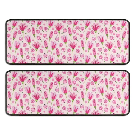 Kitchen Rugs Sets Of 2,Pioneer Flower Floral Print Pattern Anti Fatigue Kitchen Mat Rugs Non Slip Washable,Decorative Kitchen Floor Mats for Kitchen,Sink,Laundry,17"x47"+17"x47"