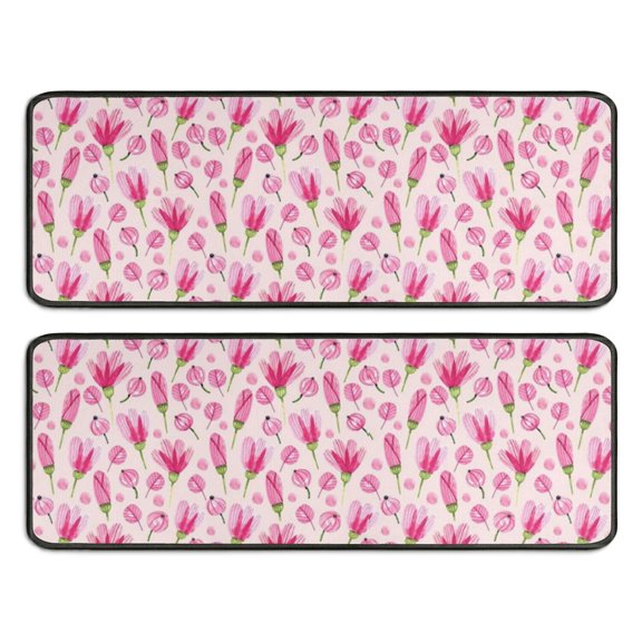 Kitchen Rugs Sets Of 2,Pioneer Flower Floral Print Pattern Anti Fatigue Kitchen Mat Rugs Non Slip Washable,Decorative Kitchen Floor Mats for Kitchen,Sink,Laundry,17"x47"+17"x47"