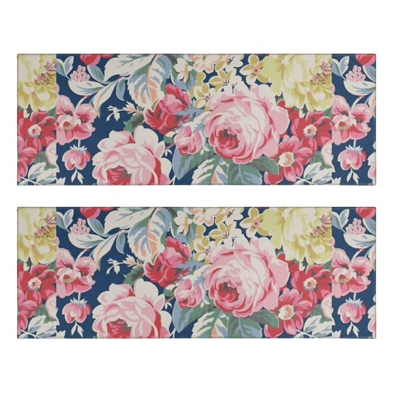 Kitchen Rugs Sets Of 2,Pioneer Flower Floral Print Pattern Anti Fatigue Kitchen Mat Rugs Non Slip Washable,Decorative Kitchen Floor Mats for Kitchen,Sink,Laundry,17"X47"