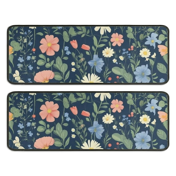 Kitchen Rugs Sets Of 2,Pioneer Flower Floral Print Pattern Anti Fatigue Kitchen Mat Rugs Non Slip Washable,Decorative Kitchen Floor Mats for Kitchen,Sink,Laundry,17"x47"+17"x47"