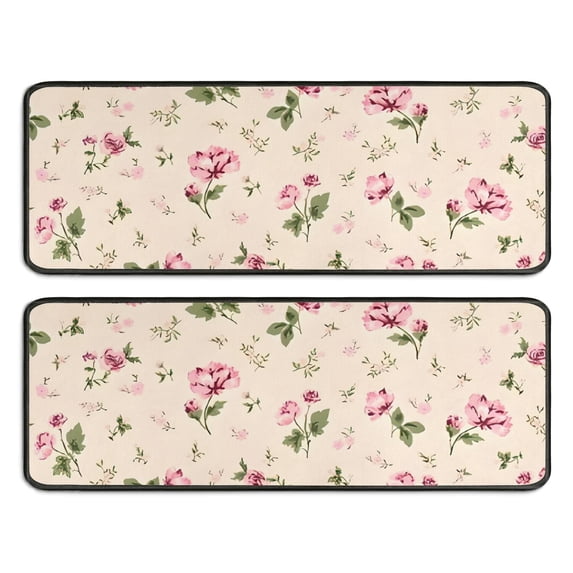 Kitchen Rugs Sets Of 2,Pioneer Flower Floral Print Pattern Anti Fatigue Kitchen Mat Rugs Non Slip Washable,Decorative Kitchen Floor Mats for Kitchen,Sink,Laundry,17"x47"+17"x47"