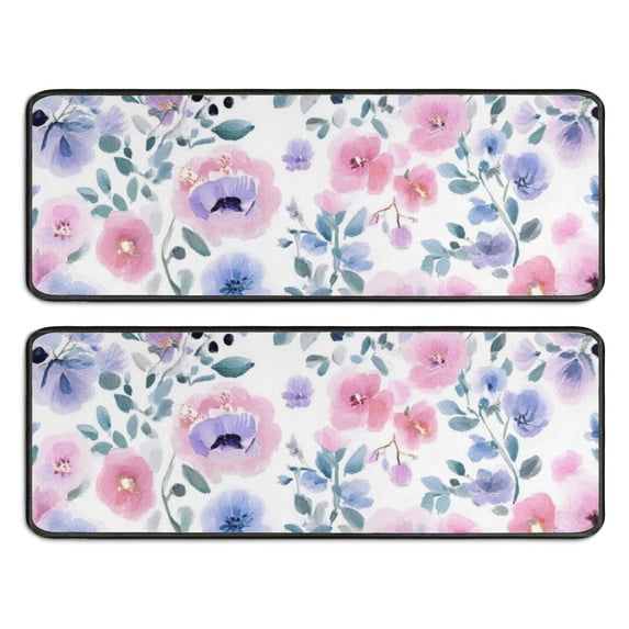 Kitchen Rugs Sets Of 2,Pioneer Flower Floral Print Pattern Anti Fatigue Kitchen Mat Rugs Non Slip Washable,Decorative Kitchen Floor Mats for Kitchen,Sink,Laundry,17"x47"+17"x47"