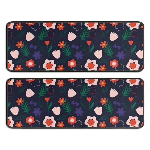 Kitchen Rugs Sets Of 2,Pioneer Flower Floral Print Pattern Anti Fatigue Kitchen Mat Rugs Non Slip Washable,Decorative Kitchen Floor Mats for Kitchen,Sink,Laundry,17"x47"+17"x47"