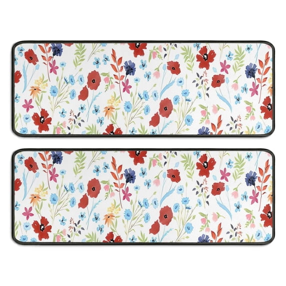 Kitchen Rugs Sets Of 2,Pioneer Flower Floral Print Pattern Anti Fatigue Kitchen Mat Rugs Non Slip Washable,Decorative Kitchen Floor Mats for Kitchen,Sink,Laundry,17"x47"+17"x47"