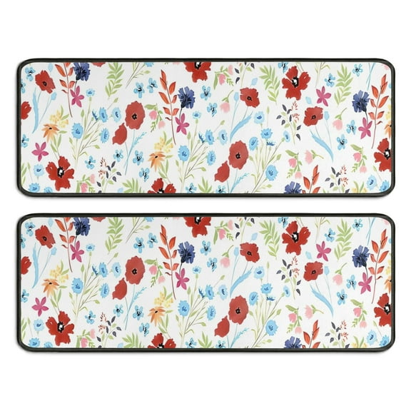 Kitchen Rugs Sets Of 2,Pioneer Flower Floral Print Pattern Anti Fatigue Kitchen Mat Rugs Non Slip Washable,Decorative Kitchen Floor Mats for Kitchen,Sink,Laundry,17"x47"+17"x47"
