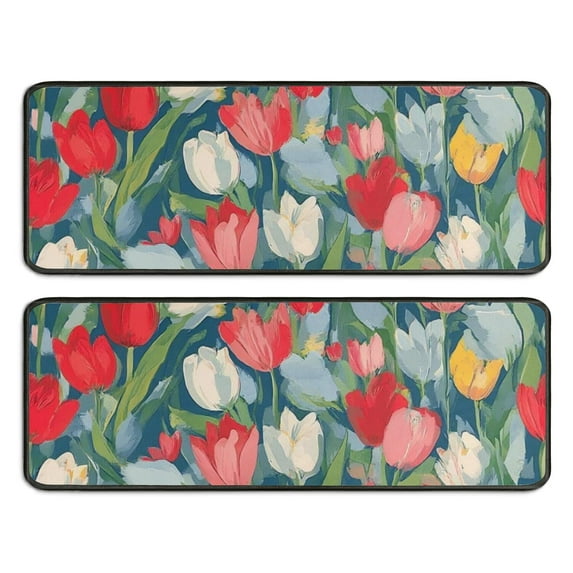 Kitchen Rugs Sets Of 2,Pioneer Flower Floral Print Pattern Anti Fatigue Kitchen Mat Rugs Non Slip Washable,Decorative Kitchen Floor Mats for Kitchen,Sink,Laundry,17"x47"+17"x47"