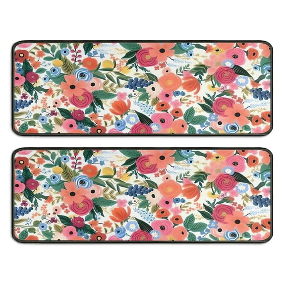 Kitchen Rugs Sets Of 2,Pioneer Flower Floral Print Pattern Anti Fatigue Kitchen Mat Rugs Non Slip Washable,Decorative Kitchen Floor Mats for Kitchen,Sink,Laundry,17"x47"+17"x47"