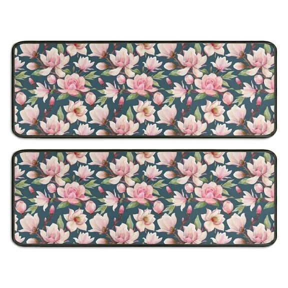 Kitchen Rugs Sets Of 2,Pioneer Flower Floral Print Pattern Anti Fatigue Kitchen Mat Rugs Non Slip Washable,Decorative Kitchen Floor Mats for Kitchen,Sink,Laundry,17"x47"+17"x47"